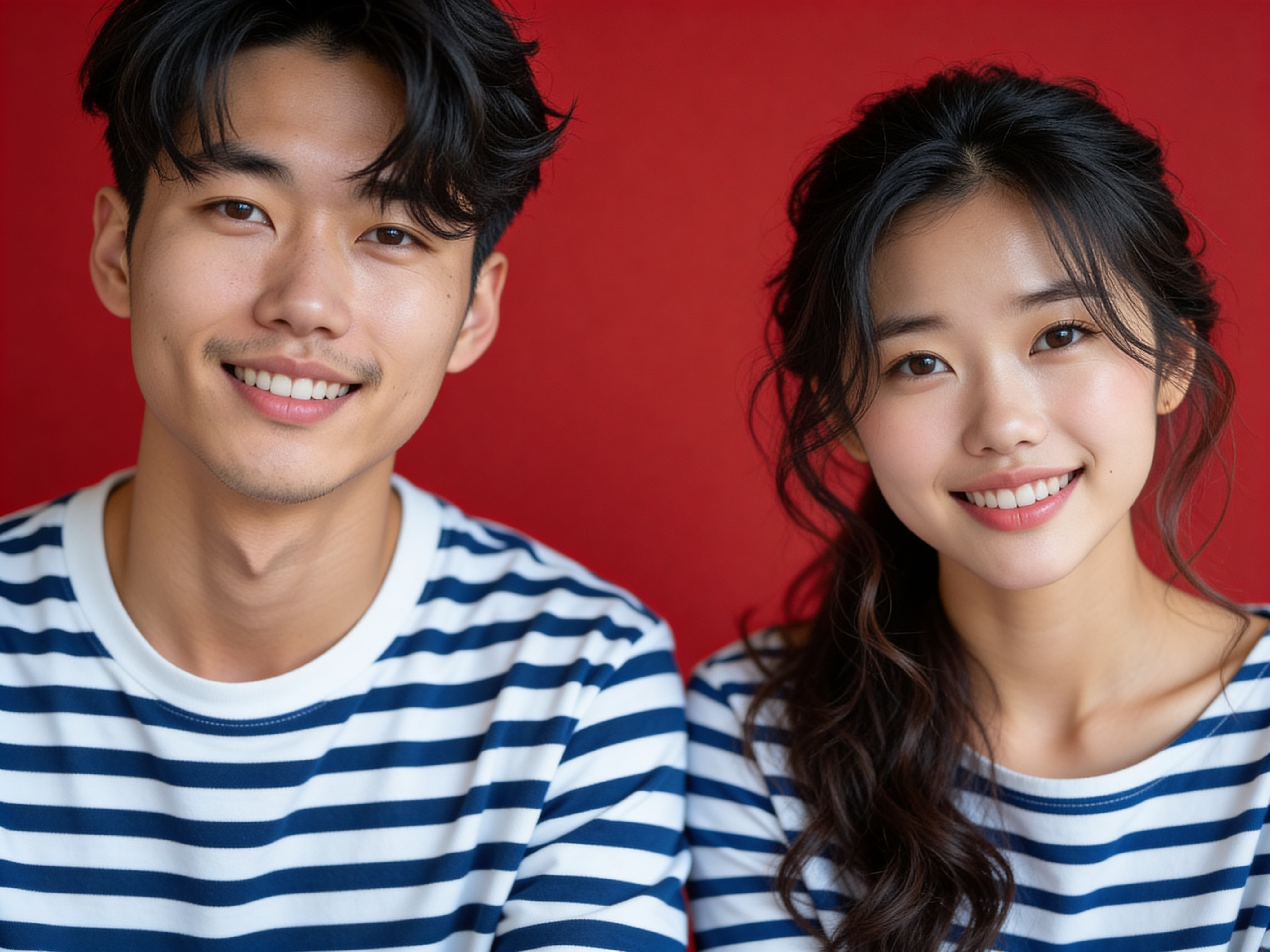 Red Bg - Navy Stripes - Marriage Registration Photo