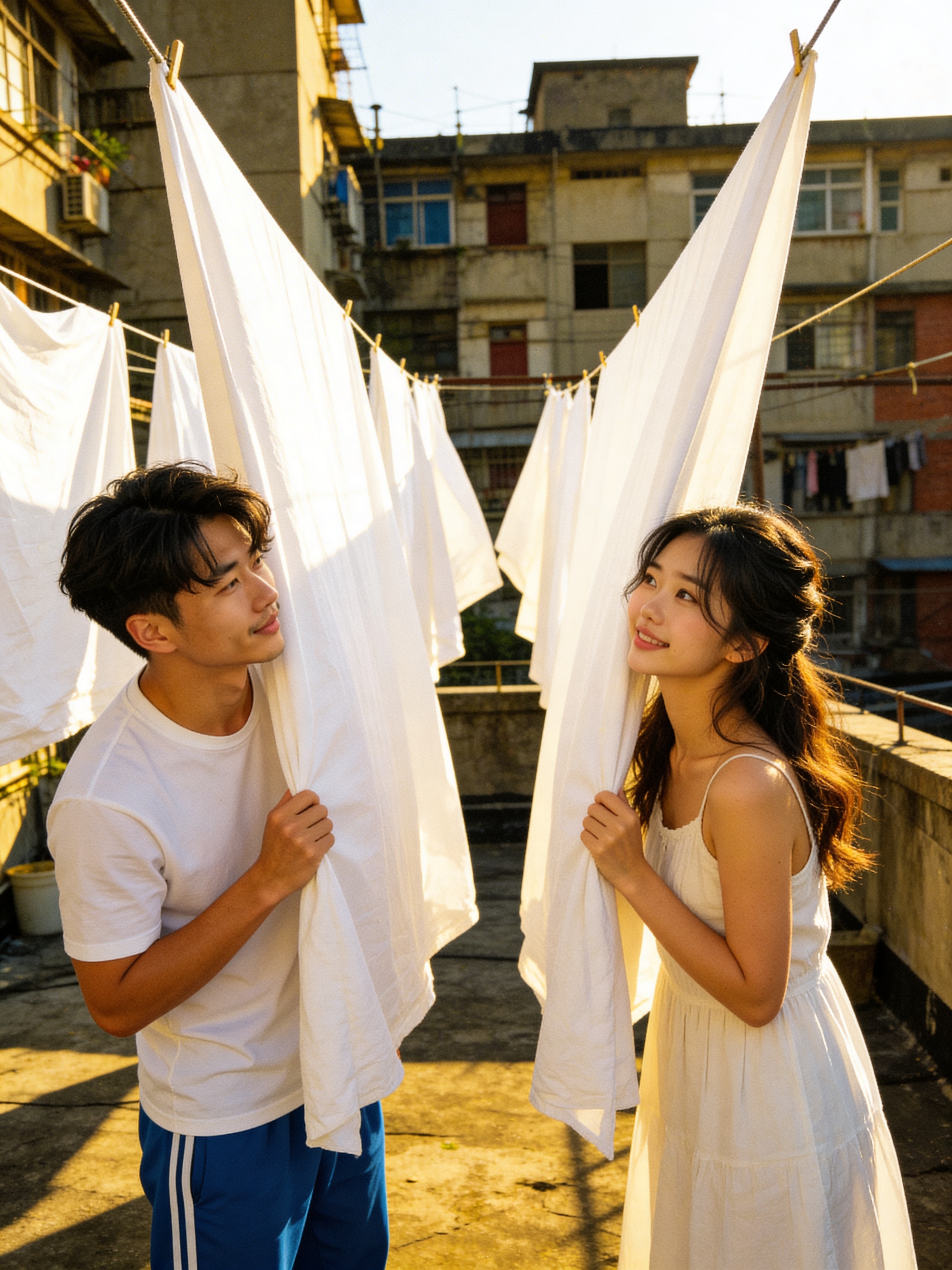 Rooftop Clothesline - Vintage Film