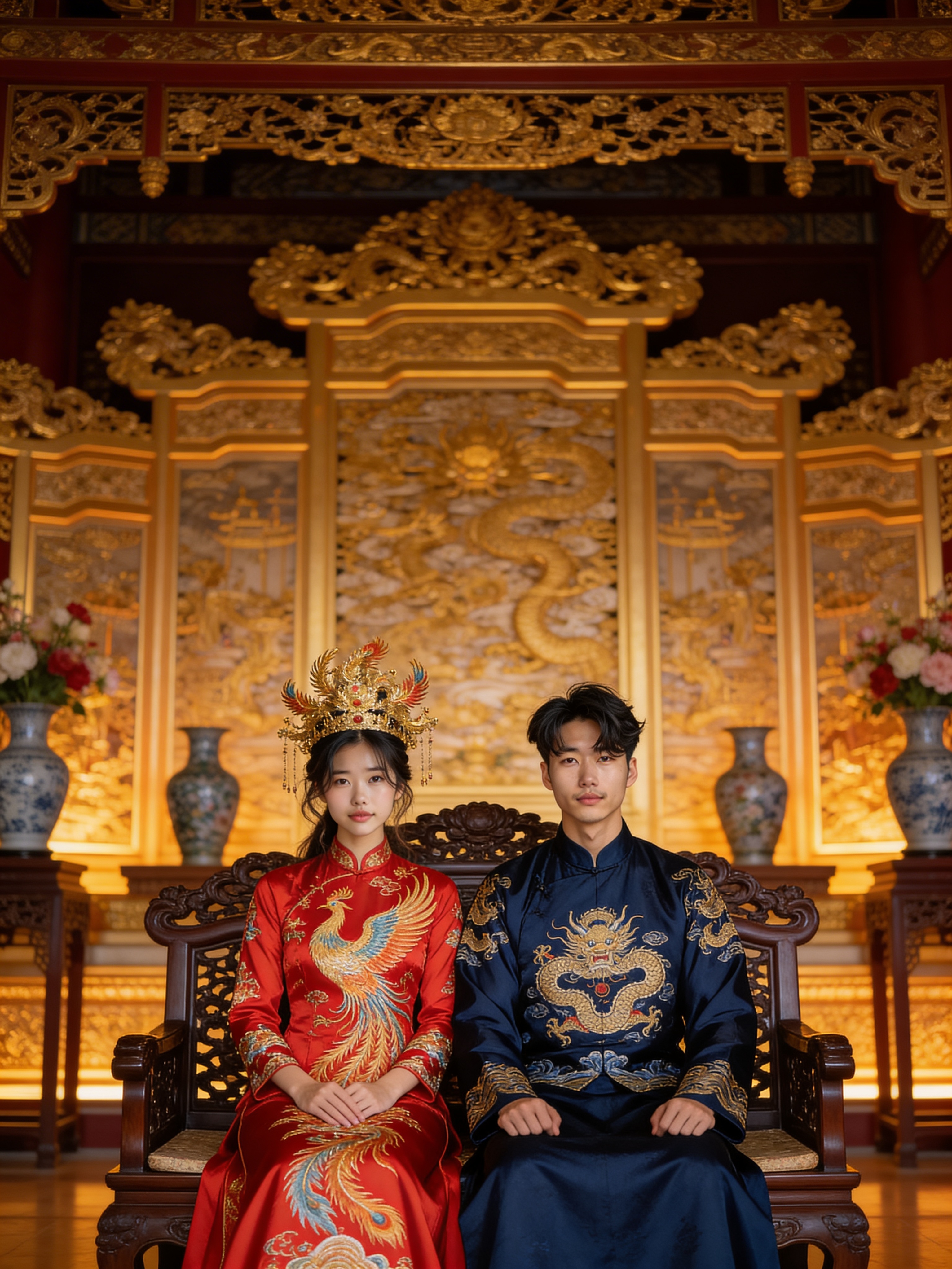 Áo dài thêu phượng - Đám cưới truyền thống