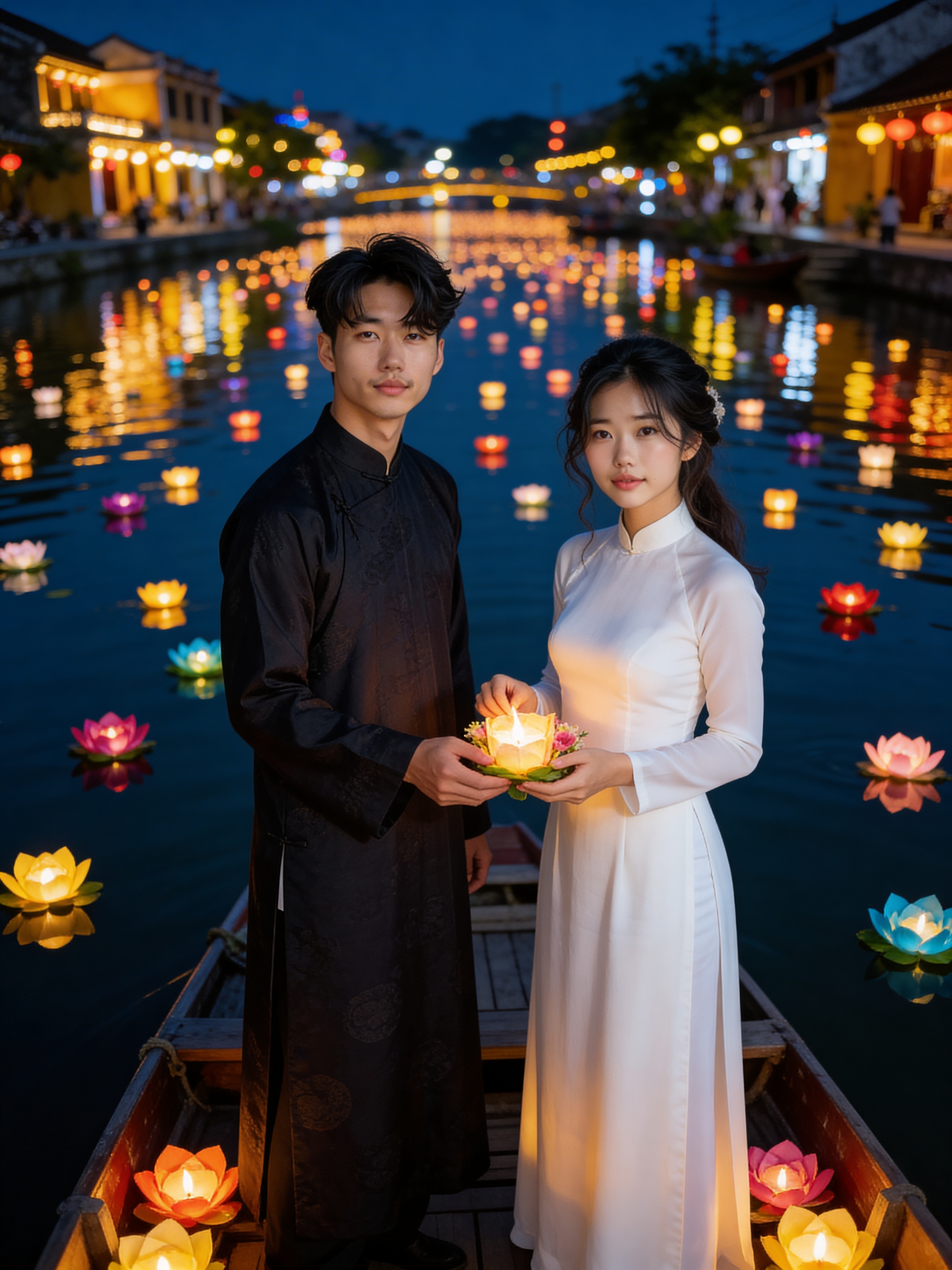 Áo dài đêm hoa đăng - Đám cưới truyền thống