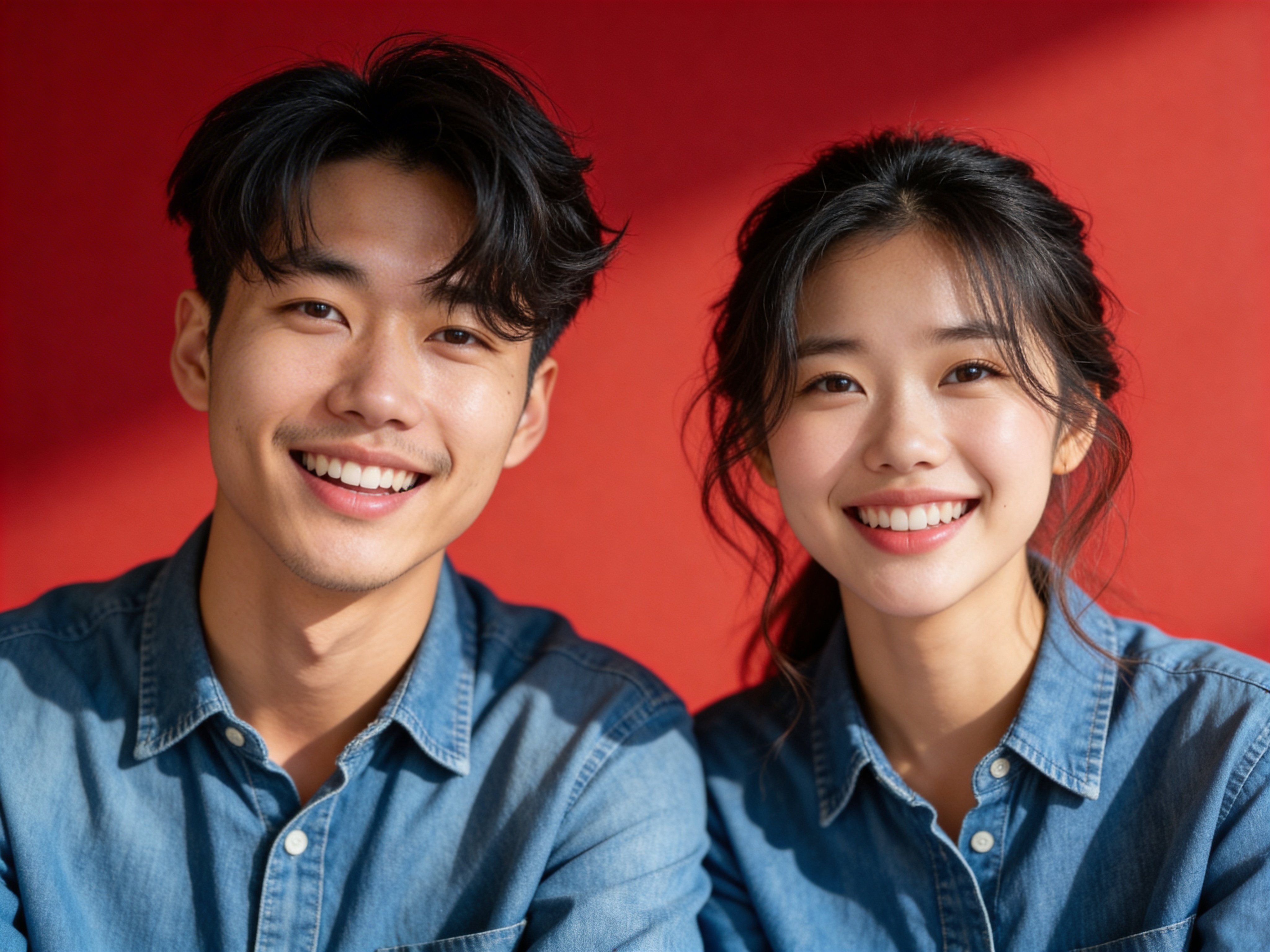 Red Bg - Denim Casual - Marriage Registration Photo
