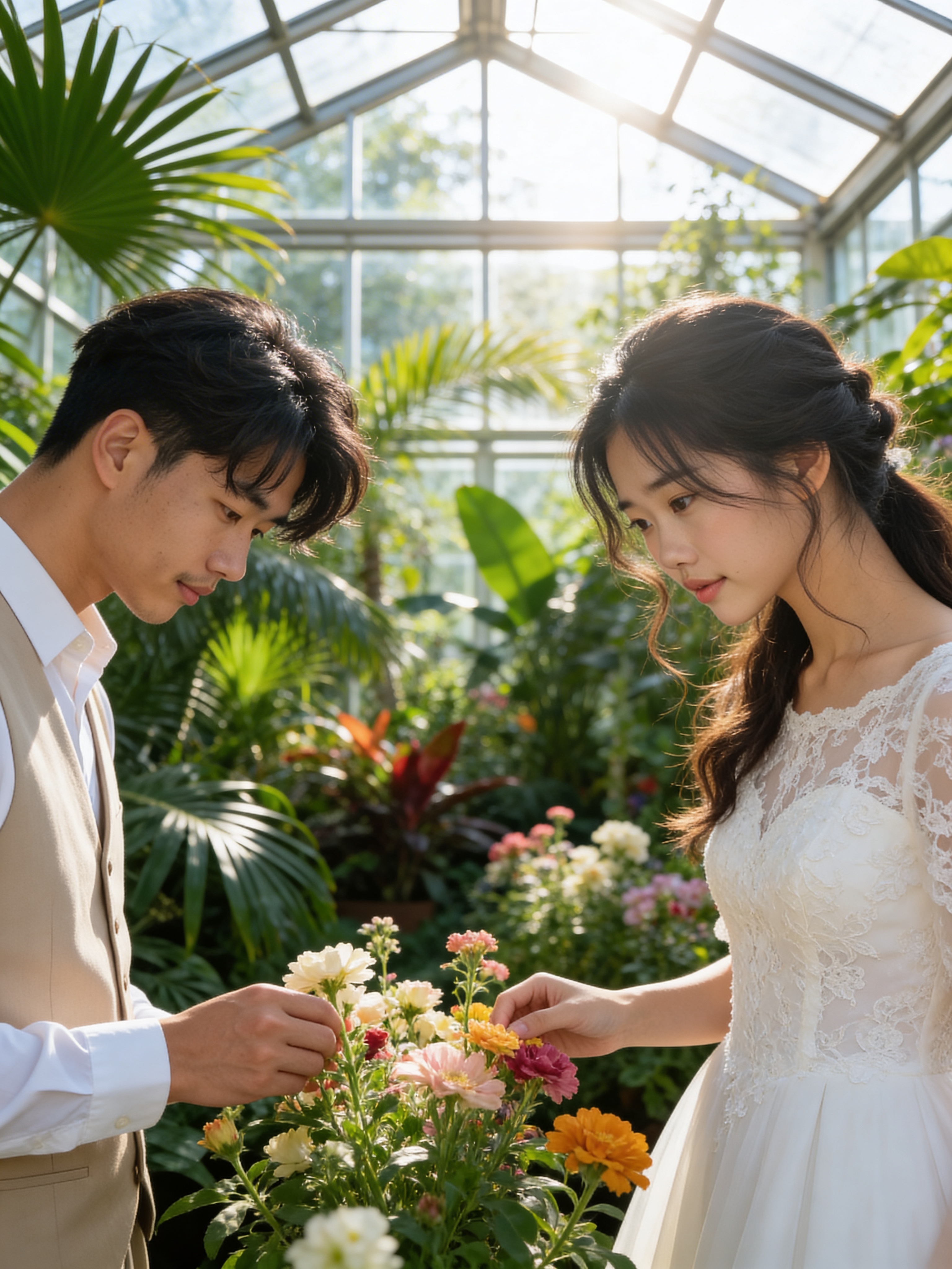 Greenhouse Morning Light - Indoor Wedding Photos