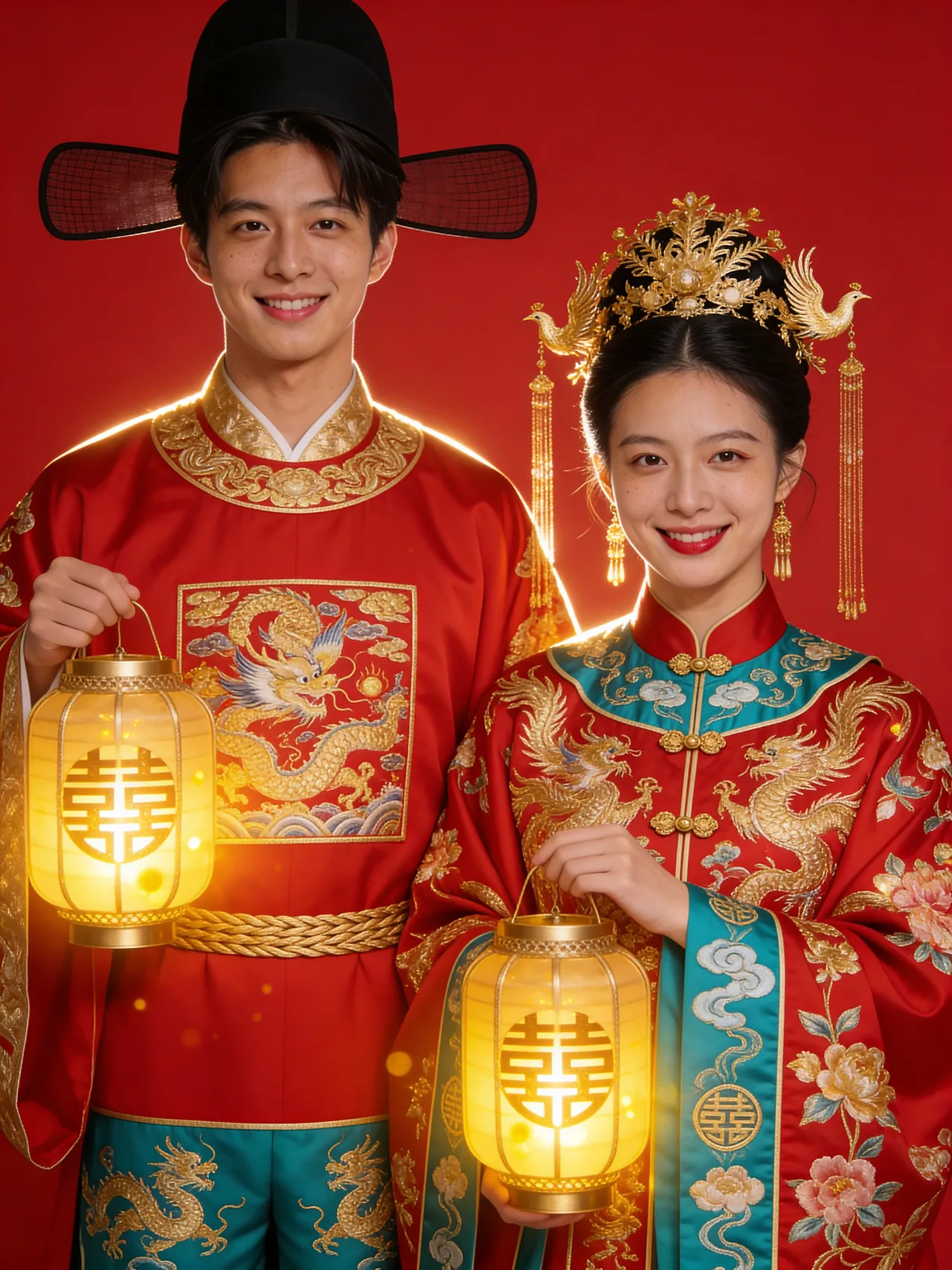 Đôi đèn lồng vàng song hỷ