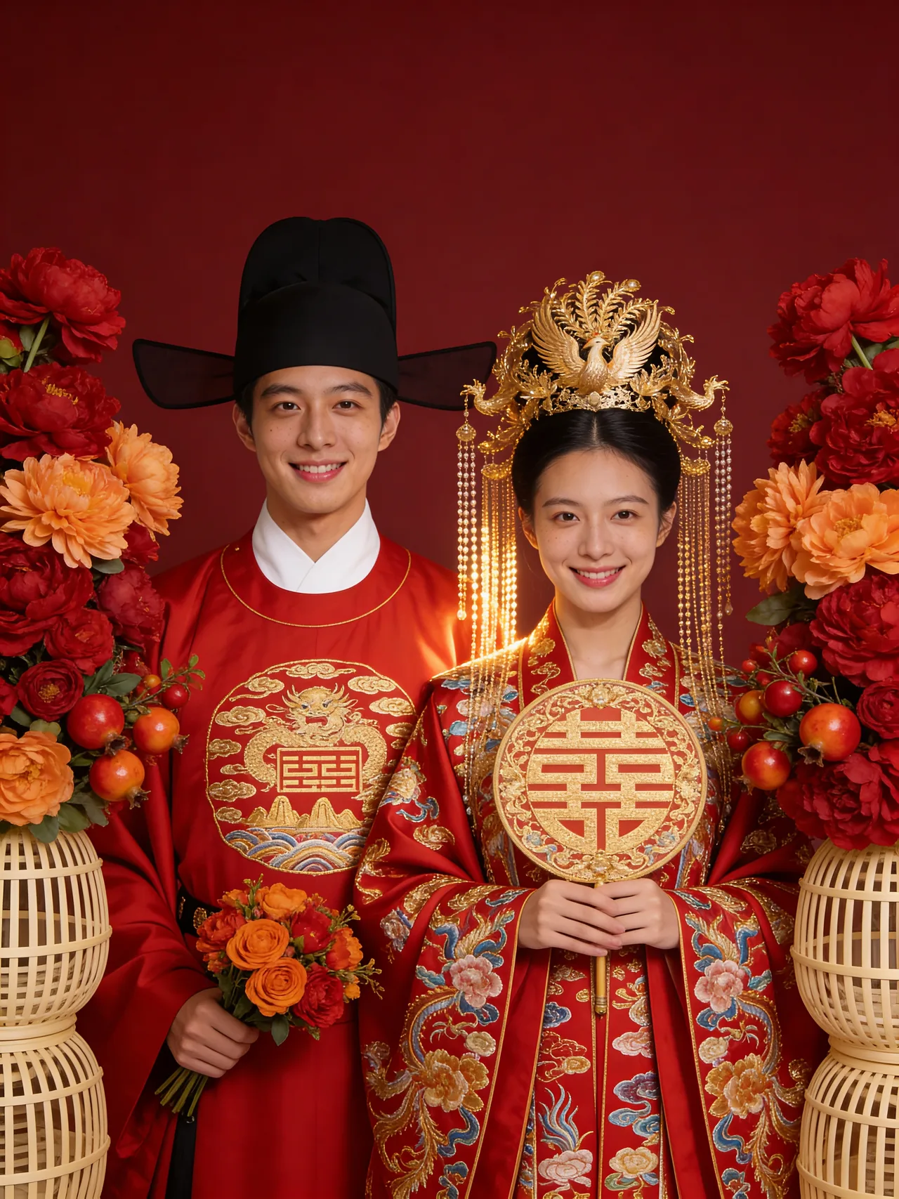 Cầm quạt đứng đôi