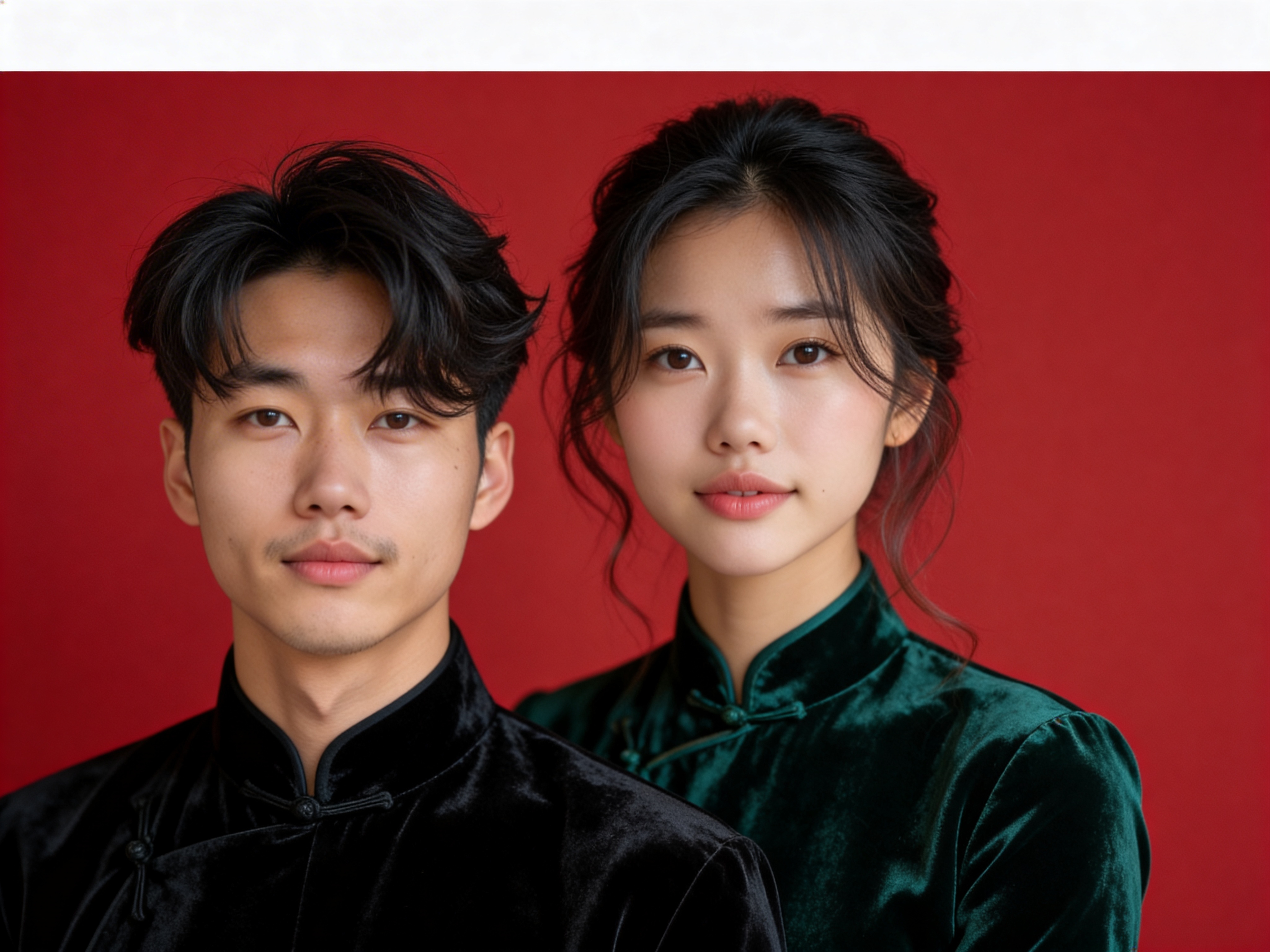 Red Bg - Mandarin Jacket & Qipao - Marriage Registration Photo