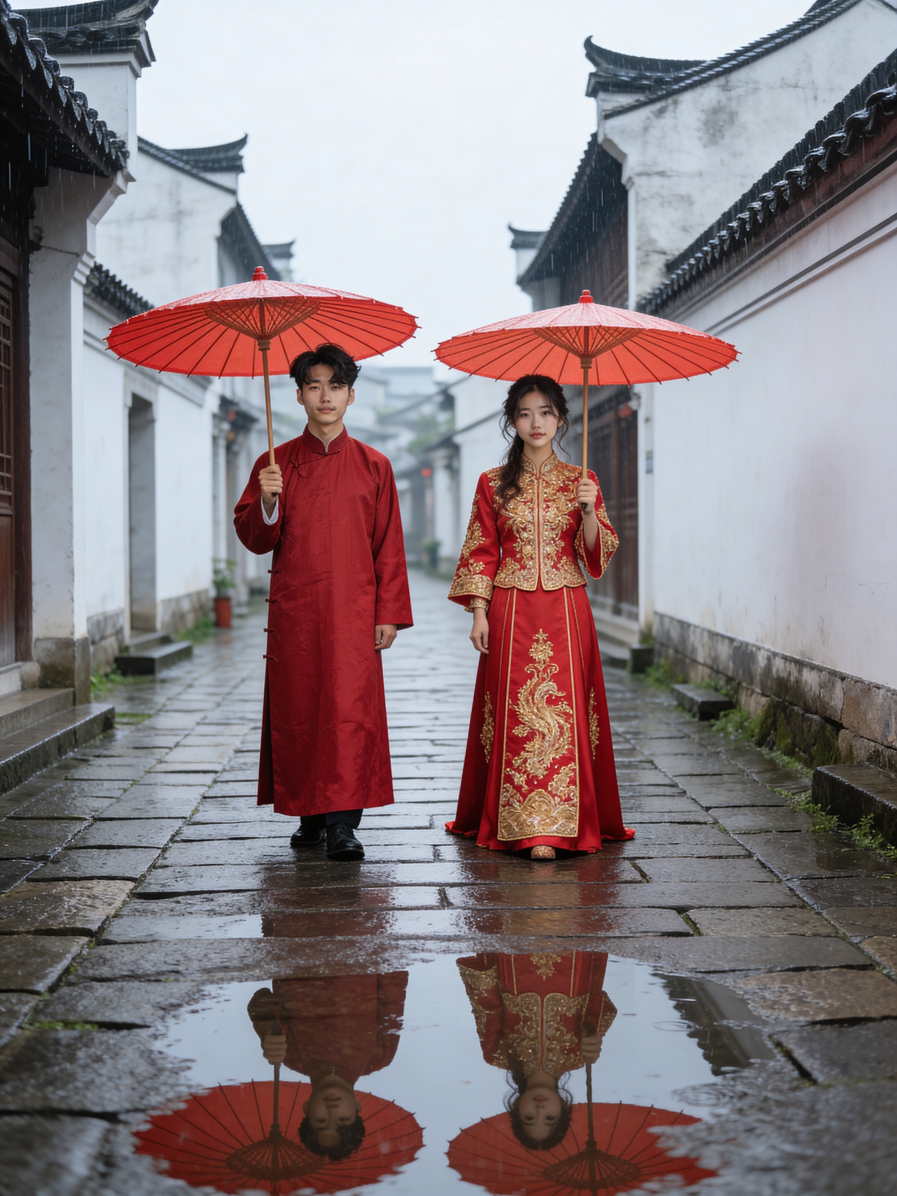 Red Parasol Walk - Chinese Traditional Wedding