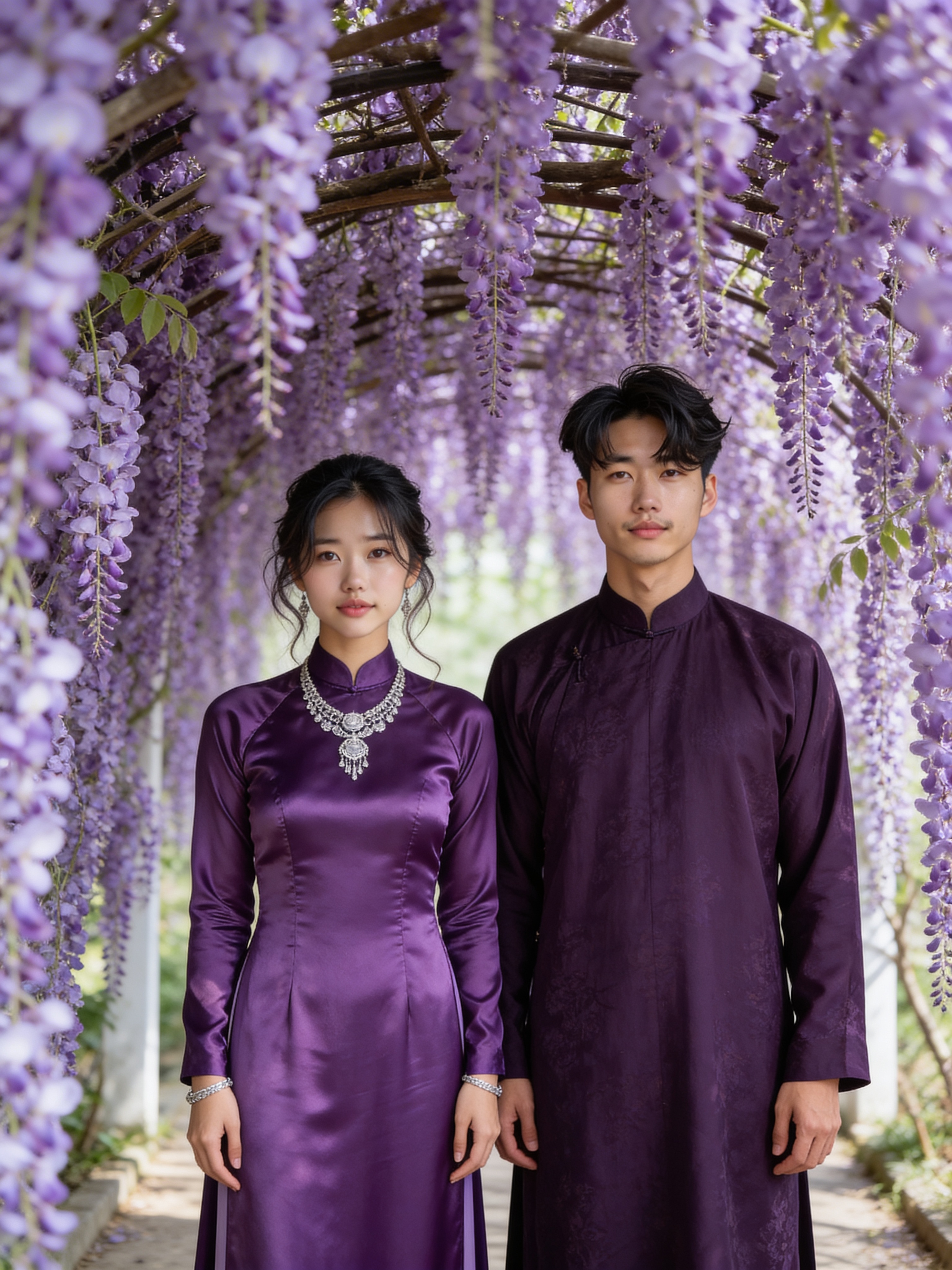 Áo dài lụa tím - Đám cưới truyền thống