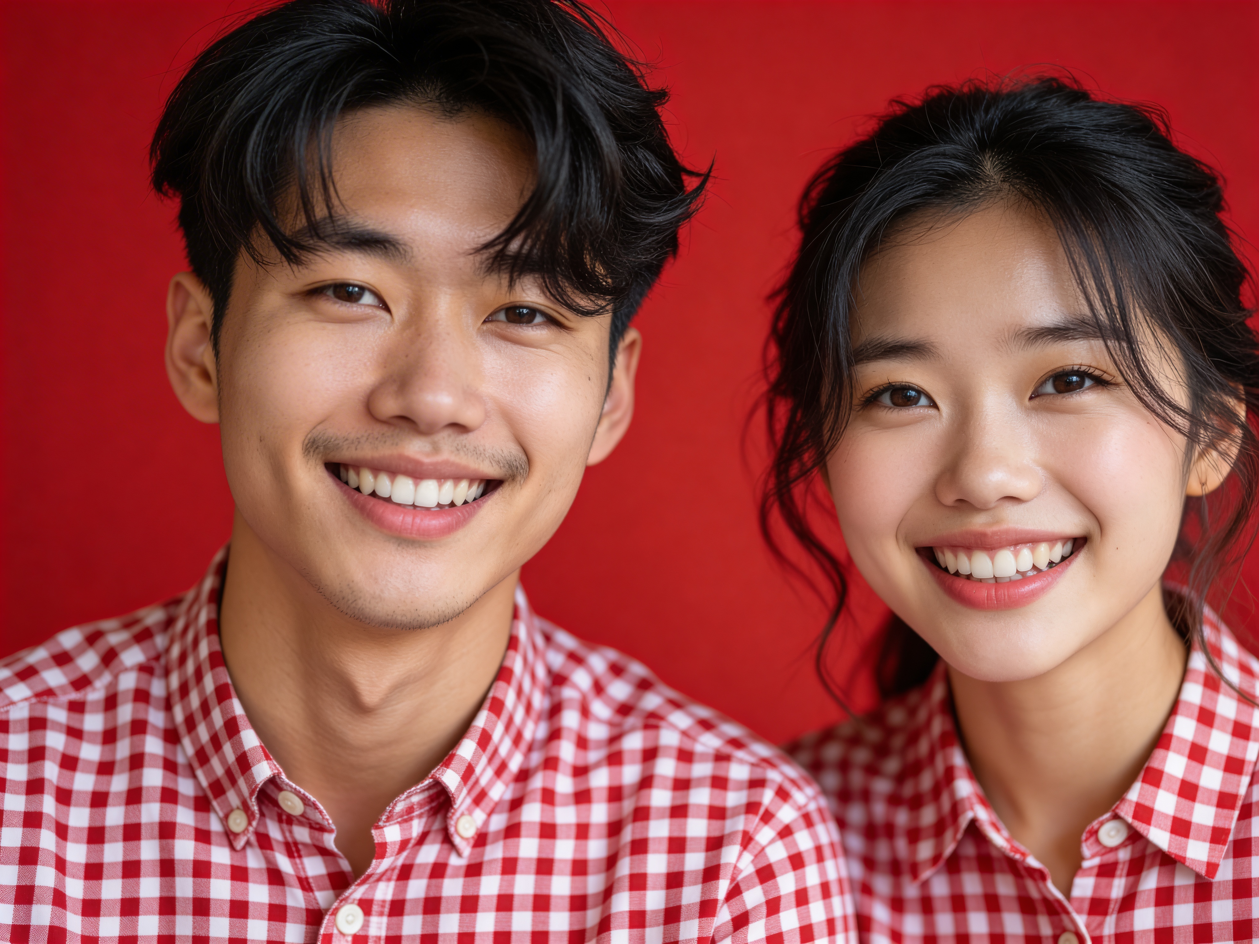 Red Bg - Plaid Shirts - Marriage Registration Photo