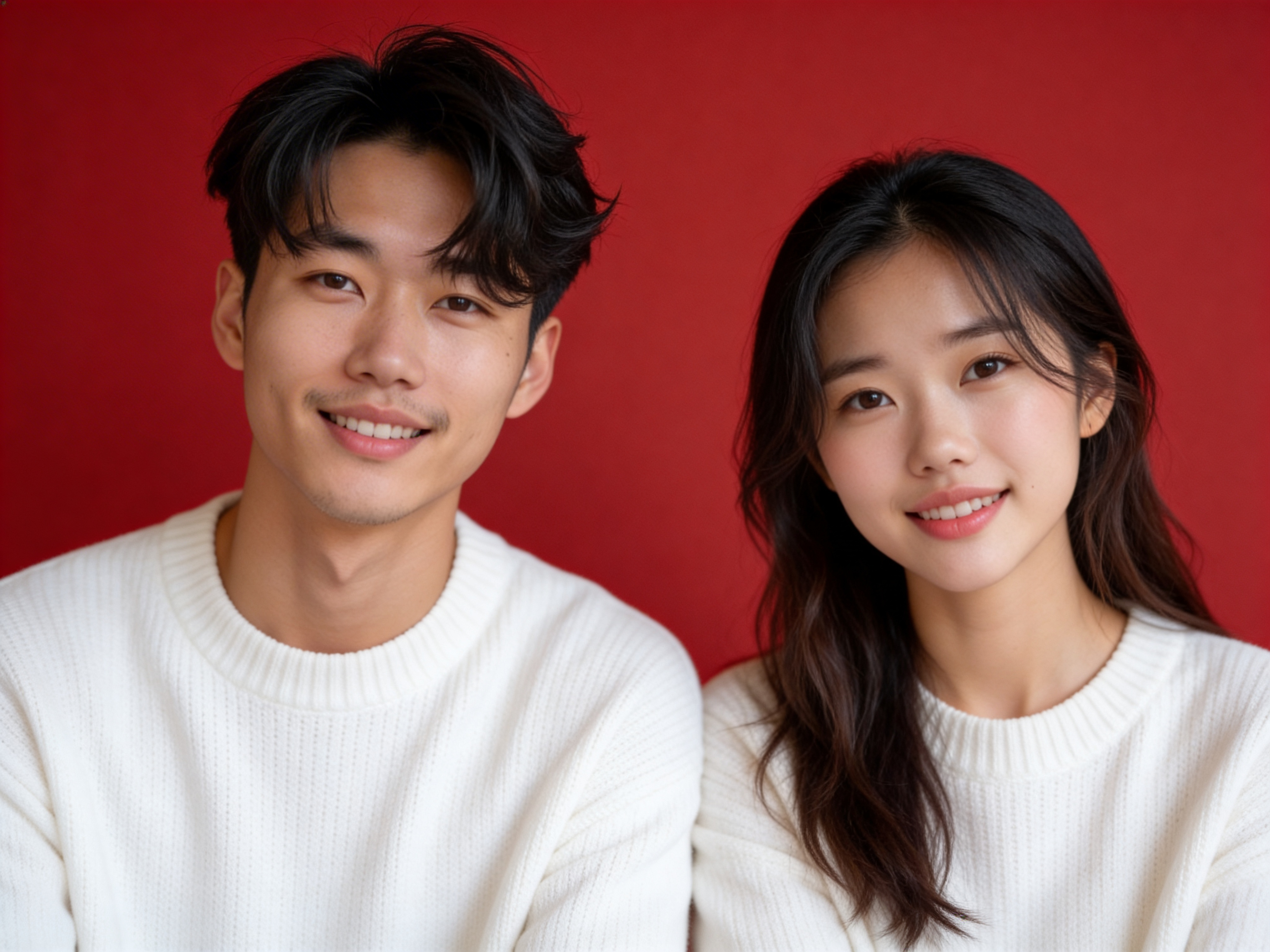 Red Bg - Knit Sweater - Marriage Registration Photo