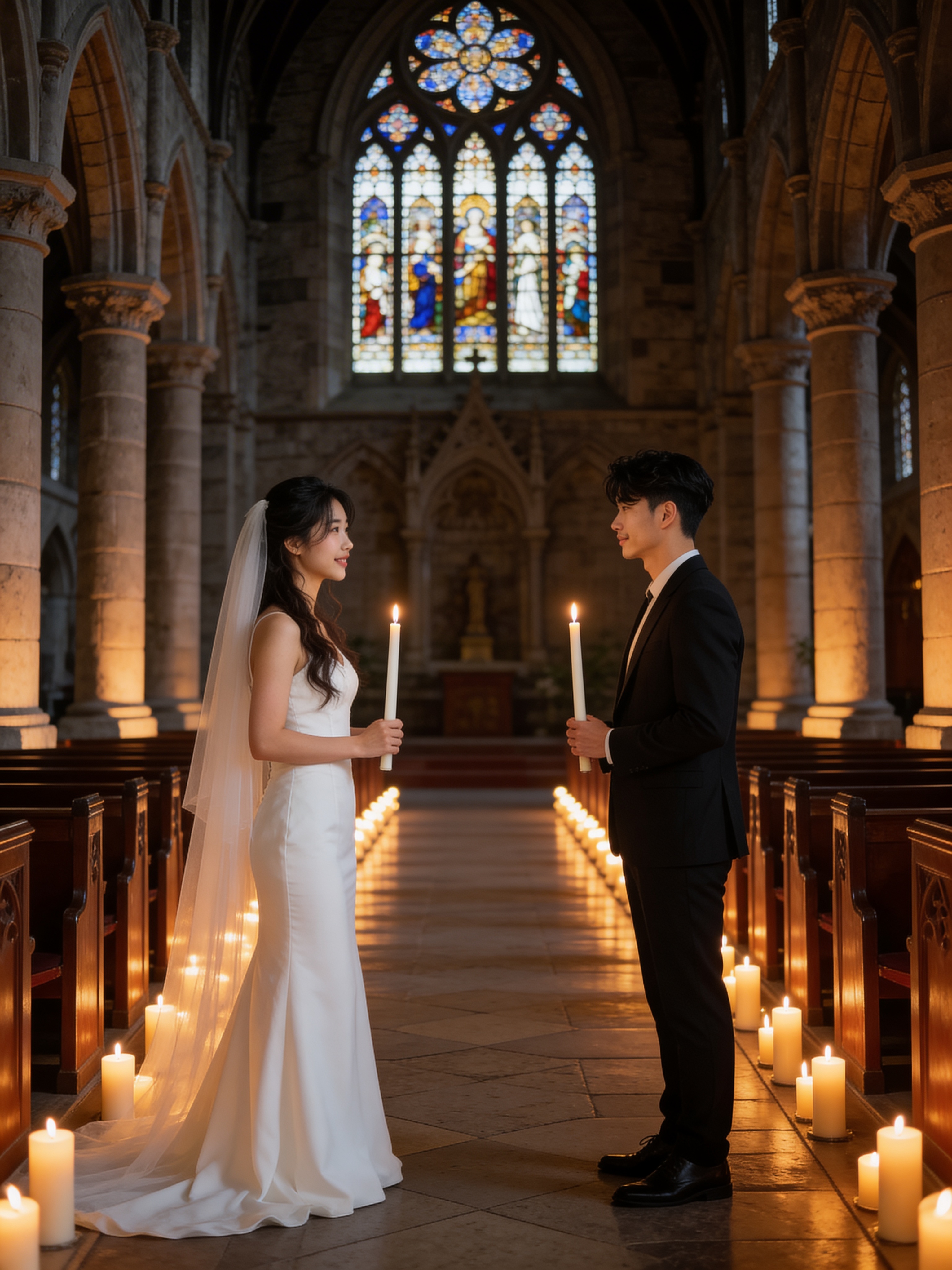 Cathedral Candlelight - Indoor Wedding Photos